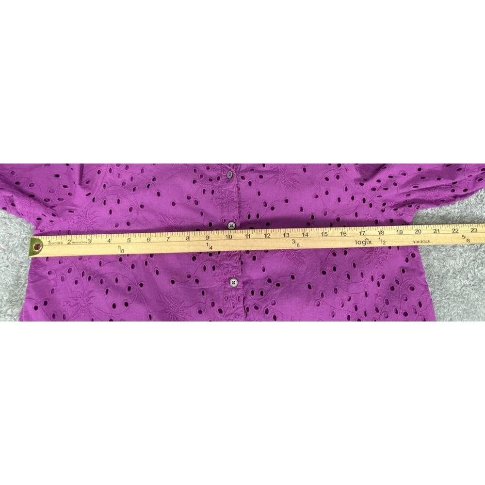 Sundance Purple Eyelet Floral Embroidery Puff Sleeve Button Down Shirt Camisole - Picture 8 of 15